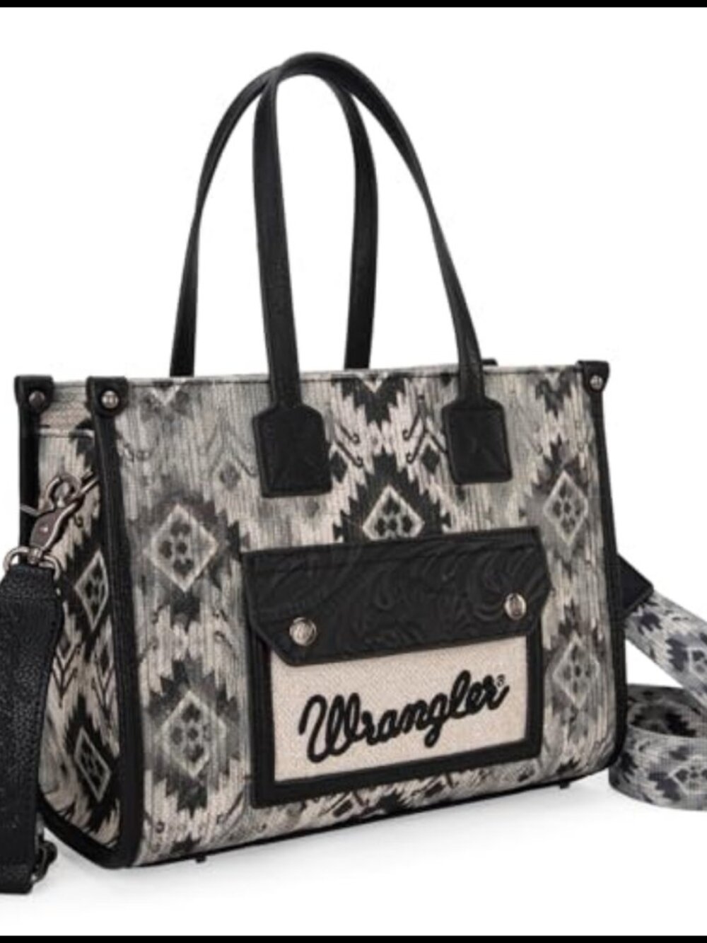 Aztec Western Tote Bag with Crossbody Strap and Floral Embossed Flap Pocket